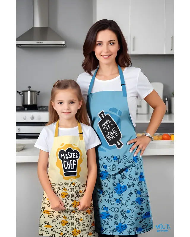Anne Kız 2'li Masterchef Desenli Mutfak Önlüğü, Aşçı Önlüğü, Çocuk Önlüğü, Etkinlik Önlüğü