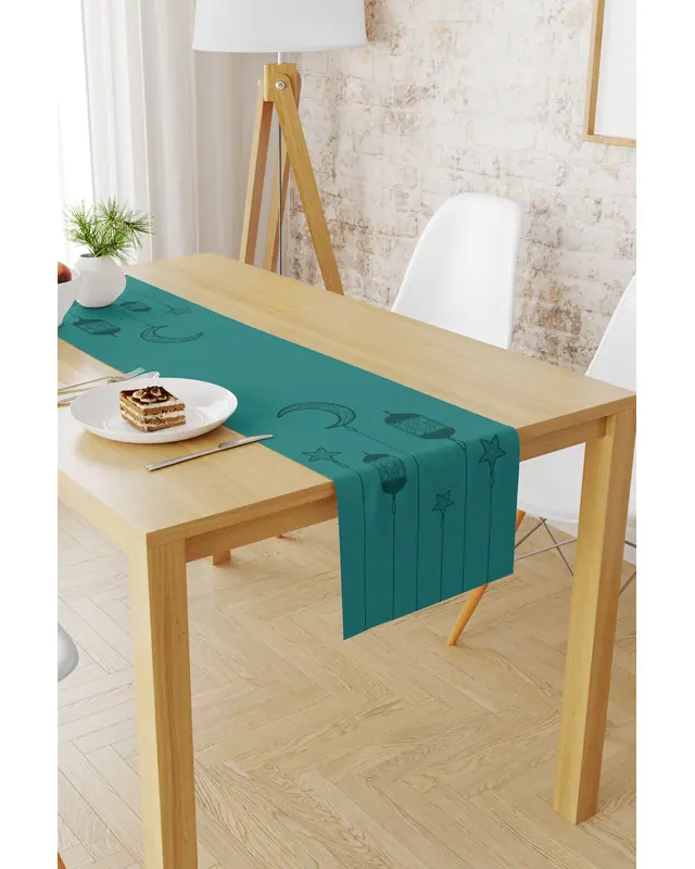 Ramazan Desenli 40X140 Runner Masa Örtüsü, Dertsiz Süet Dokulu Runner, Leke Tutmaz Runner