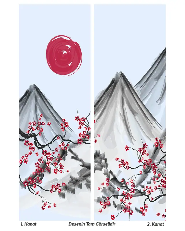 Blossom Japan 2 Patterned Suede Living Room Decorative Curtain Printed Pencil Pleat - Set of 2 Panels - PRD-1107 - 2