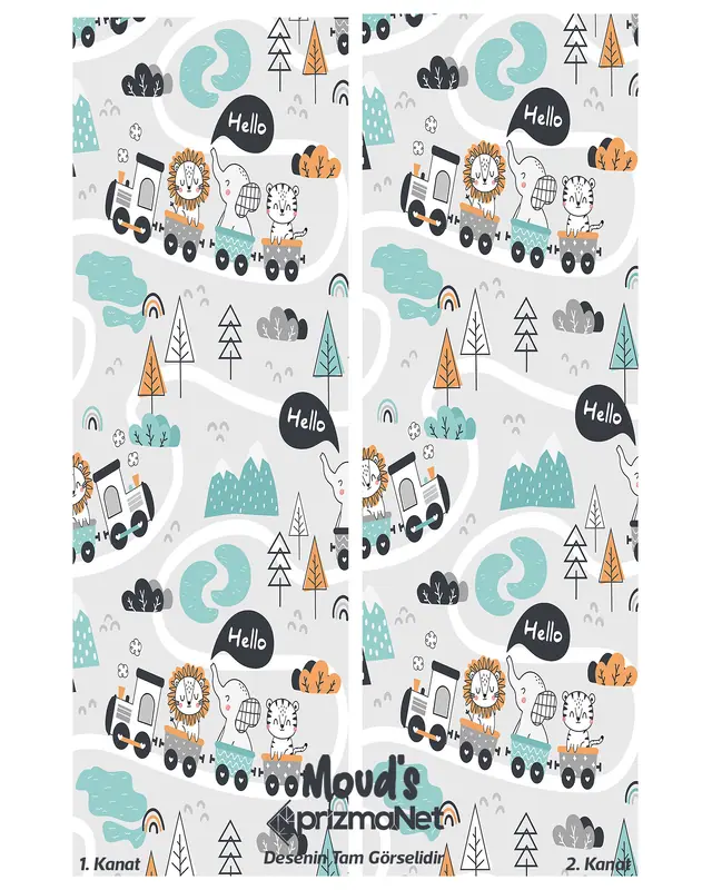 Toy Train Patterned Printed Kids' and Baby Room Decorative Curtain - Set of 2 Panels - PRD-10 - 3