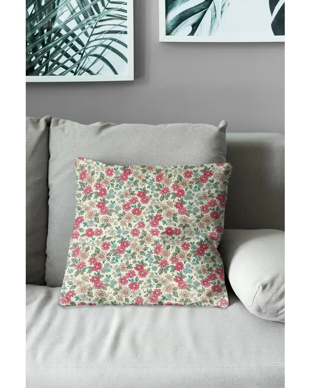 Mini Flowers Pattern Double-Sided Printed Suede Cushion Cover - 3
