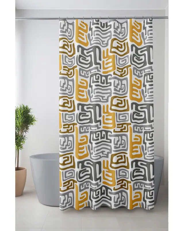 Banyo Perdesi, Ritmik Geometri Desenli Duş Perdesi, Küvet Perdesi, Halka Hediyeli 175x200cm BP-79