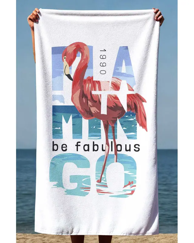 Dijital Baskılı 70x150cm Flamingo Desenli Plaj Havlusu - Banyo Havlusu - Deniz Havlusu - 4