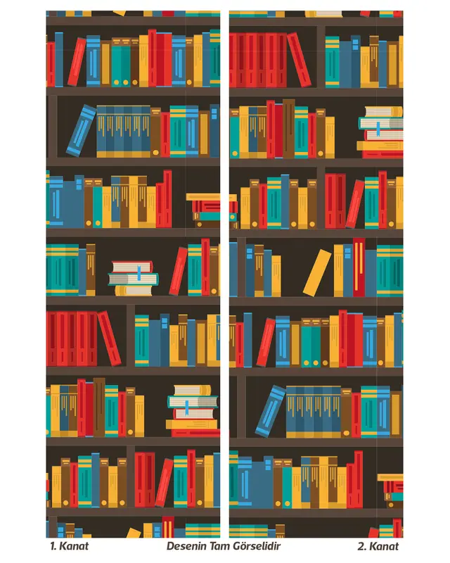 Booked Suede Living Room Salon Decorative Curtain Printed Pencil Pleat Body - Set of 2 Panels - PRD-1098 - 3
