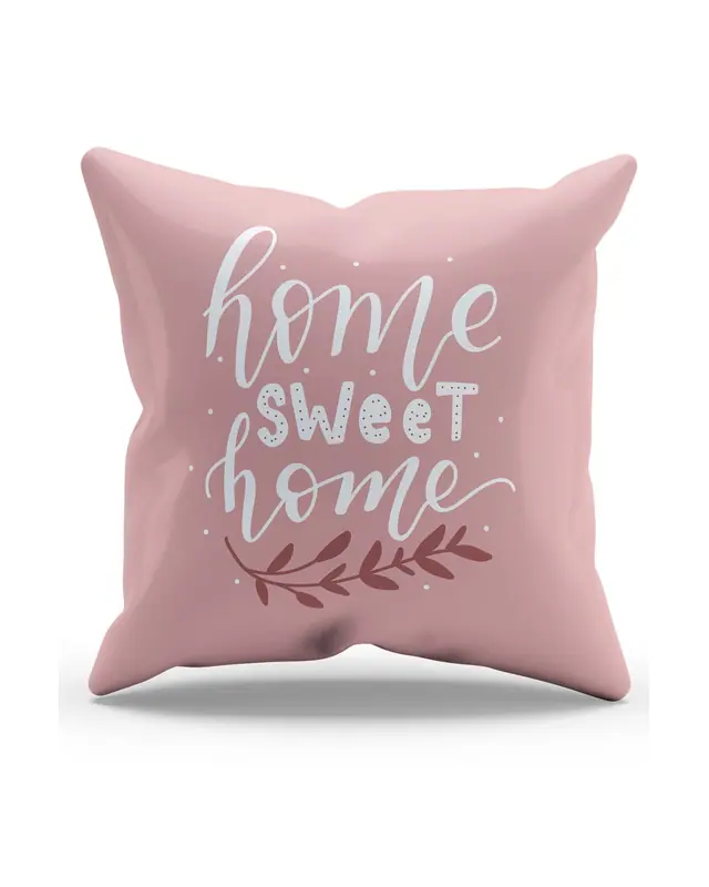 Çift Tarafı Baskılı Pembe Sweet Home Yazı Desenli Süet Kırlent Kılıfı - PL1104