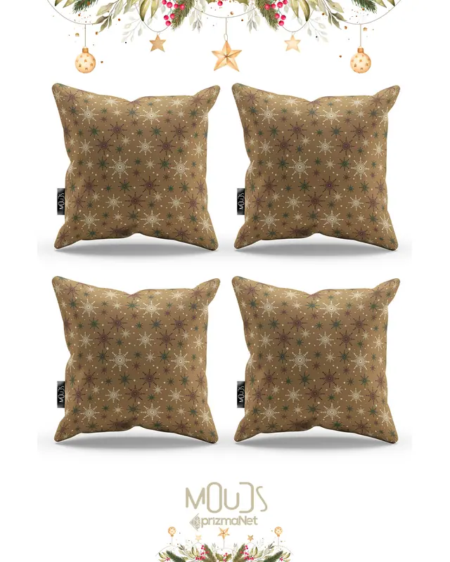 Double-Sided Printed Set of 4 Brown Snowflakes Christmas Pattern Cushion Cover New Year PL1133-4LÜ - 2