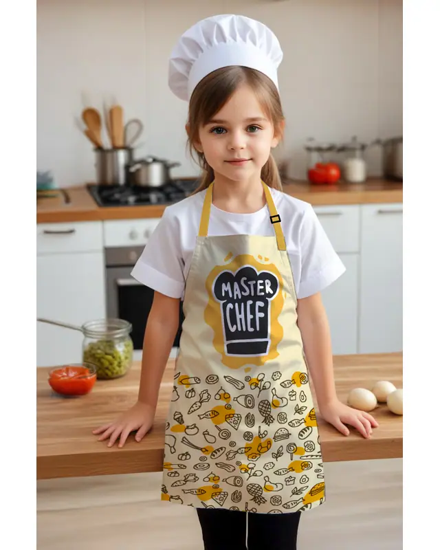 Çocuk Mutfak Önlüğü, Aktivite Önlüğü, Desenli Mutfak Önlüğü, 55 cm Boy 40 cm Genişlik Çocuk Önlüğü - 2