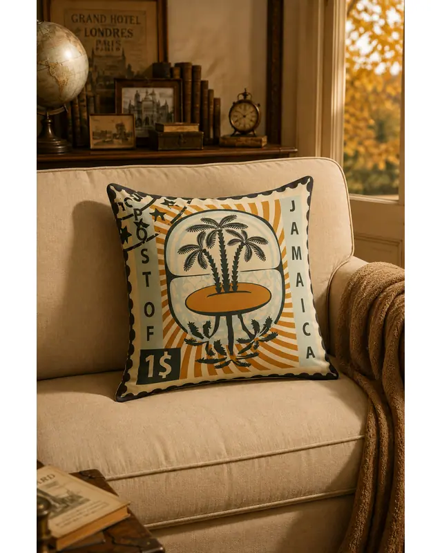 Double-Sided Printed Stamp Pattern Set of 4 Coordinated Suede Cushion Cover - 4