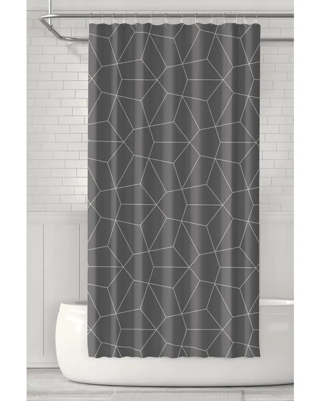 Banyo Perdesi, Gri Kristal Desenli Duş Perdesi, Küvet Perdesi, Halka Hediyeli 175x200cm BP-23