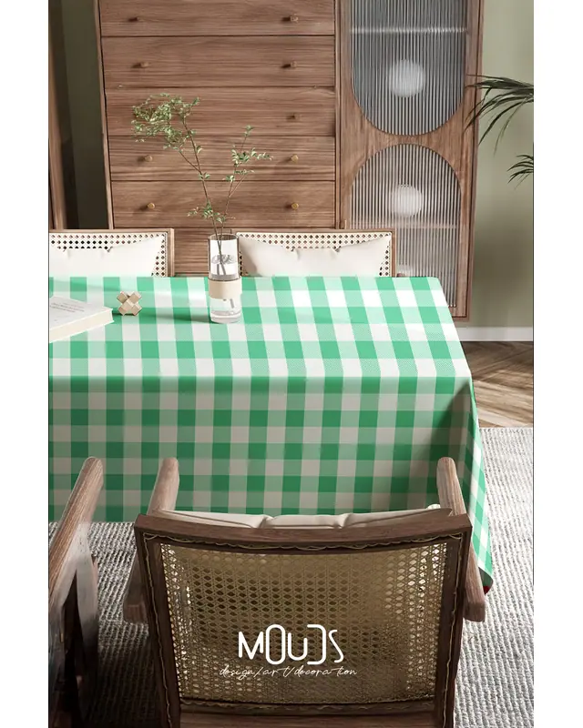 Green Gingham Rectangular Easy-Care Suede-Feel Tablecloth - MS-3000-YSL - 3