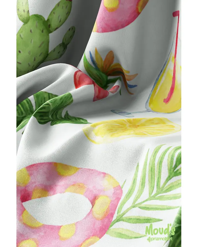 Green Cactus And Lemonade Round Easy-Care Suede-Feel Tablecloth - MSY-187 - 3