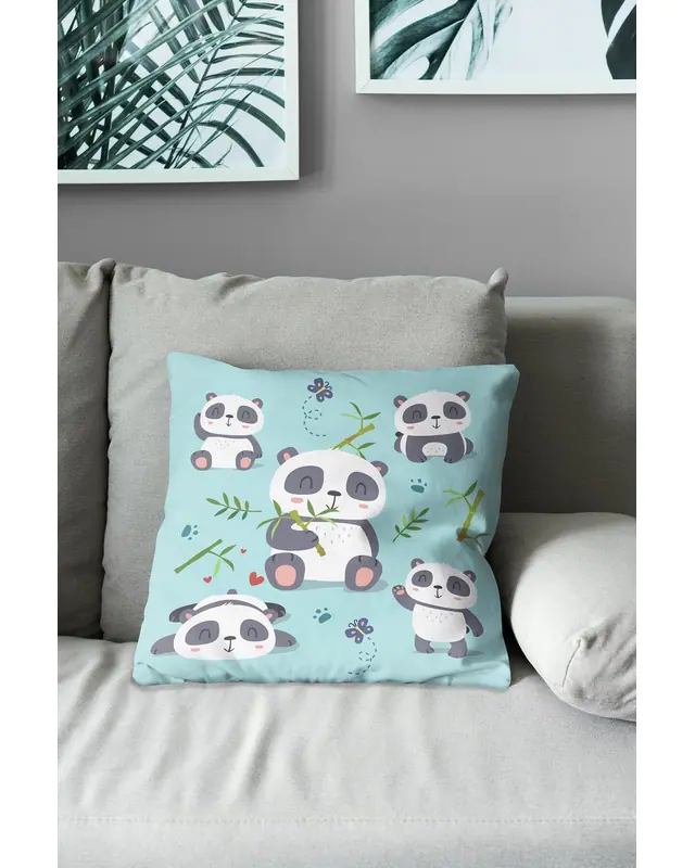 2'li Panda Pattern Double-Sided Printed Suede Cushion Cover Set - 4