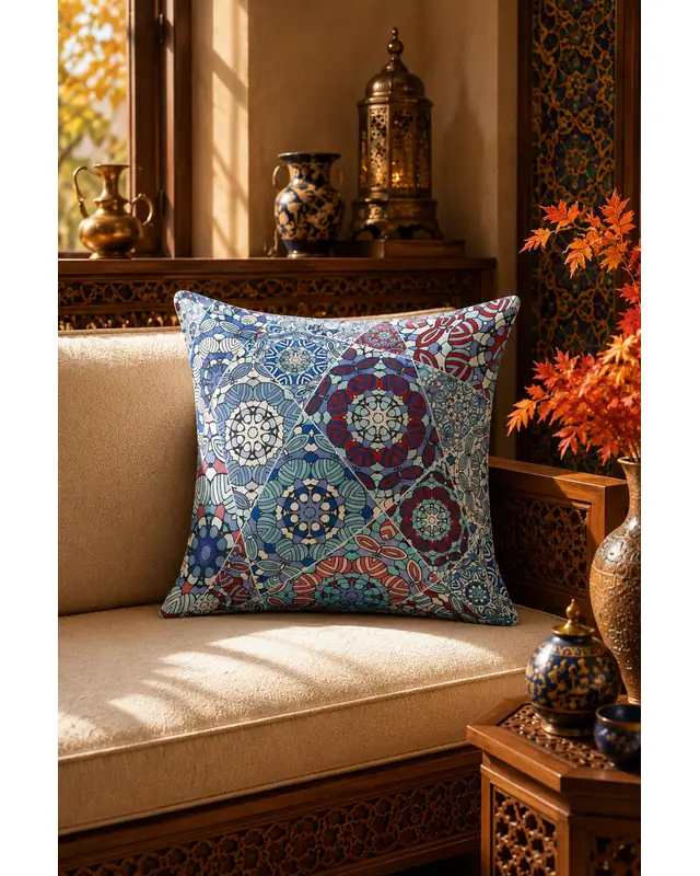 Double-Sided Printed Mosque Tales Pattern Set of 4 Coordinated Suede Cushion Cover - 7