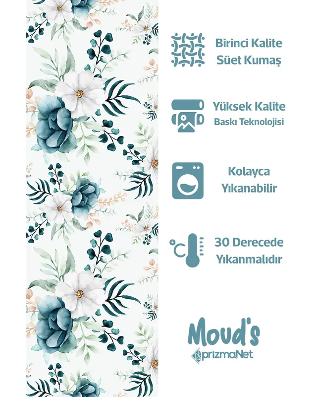 Navy Blue Green Flower Rectangular Easy-Care Suede-Feel Tablecloth - MS-129 - 2