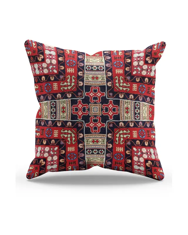 Çift Tarafı Baskılı Türkiye Kilim-6 Desenli Süet Kırlent Kılıfı