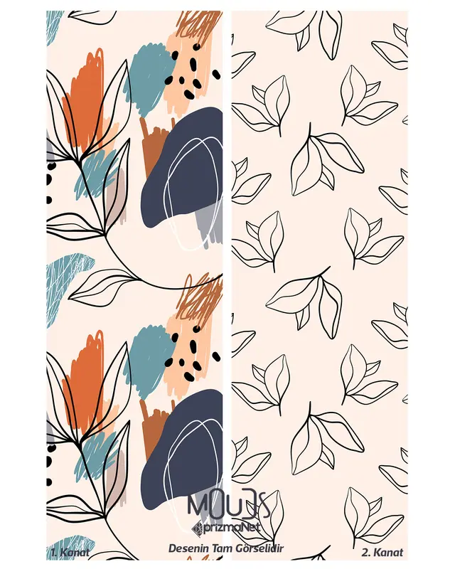 Art 5 Patterned Suede Living Room Decorative Curtain Digital Printed Pencil Pleat Lanyard - Set of 2 Panels - PRD-1050 - 3