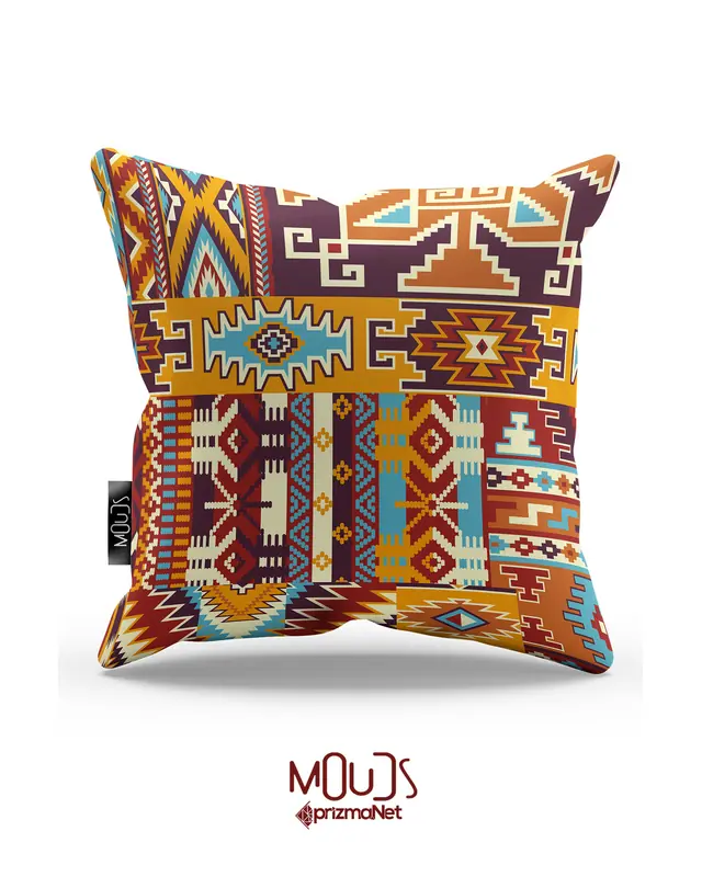 2'li Ethnic Kilim Pattern Double-Sided Printed Suede Cushion Cover Set - 2