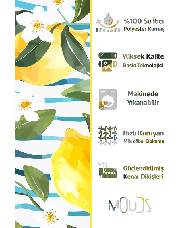 Çizgili Limon Desenli Kırlent Kılıfı Su Geçirmez Silinebilir Dijital Baskılı Bahçe Dekorasyon - 2