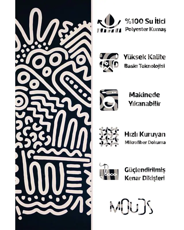Banyo Perdesi, Ritmik İzler Desenli Duş Perdesi, Küvet Perdesi, Halka Hediyeli 175x200cm BP-91 - 3