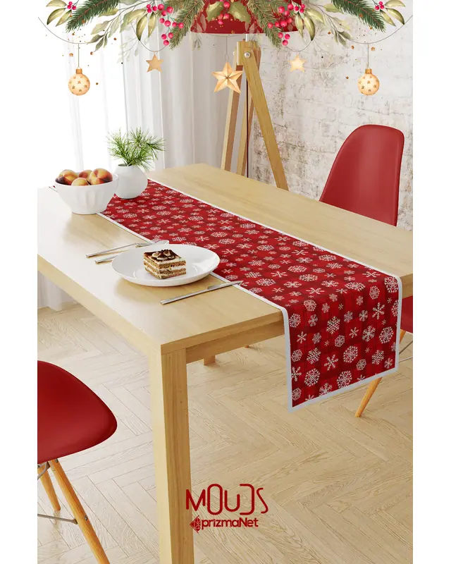 Kareli Snowflakes Christmas Pattern Suede Table Runner - 2