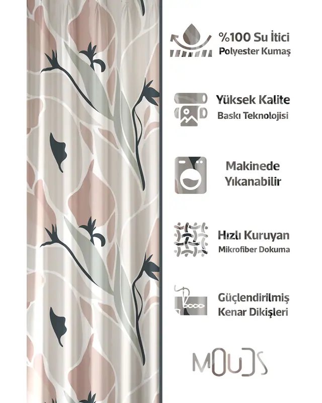 Shower Curtain, Mirror Flowers Patterned Shower Curtain, Bathtub Curtain, Rings Included 175x200cm - BP-103 - 2