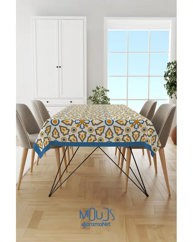 Yellow Ornament Islamic Rectangular Easy-Care Suede-Feel Tablecloth - MS-222 - 3