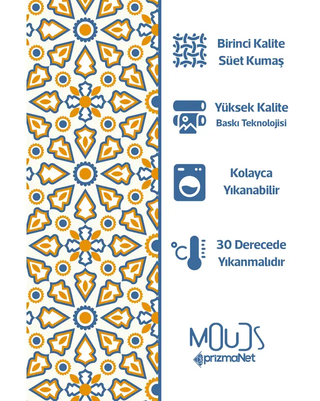 Yellow Ornament Islamic Round Easy-Care Suede-Feel Tablecloth - MSY-222 - 5