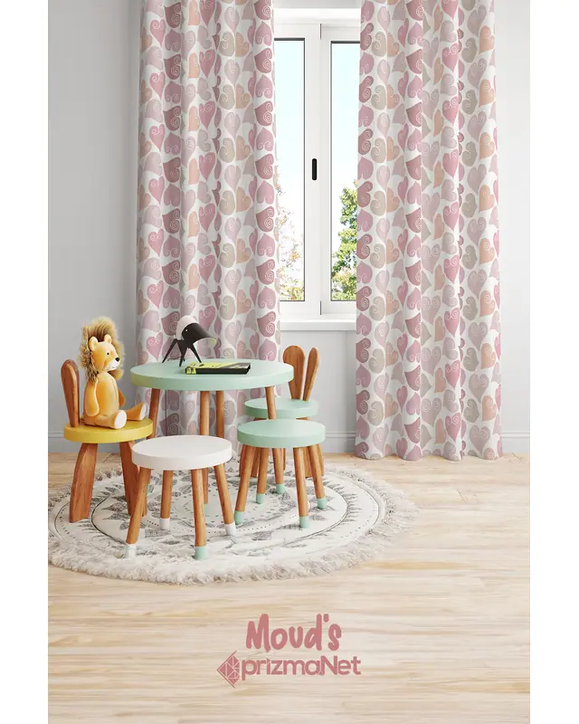 Colorful Hearts Patterned Printed Kids' and Baby Room Decorative Curtain - Set of 2 Panels - PRD-35 - 2