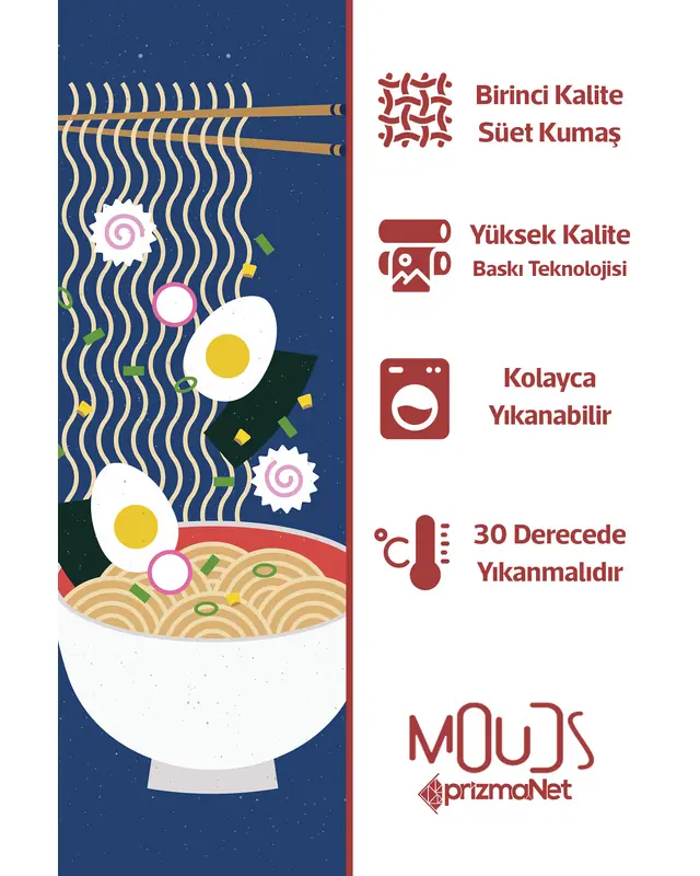 Süet Dokulu Kumaş Noodle Desenli Mutfak Önlüğü, Aşçı Önlüğü, Garson Önlüğü, Restoran Önlük - 3