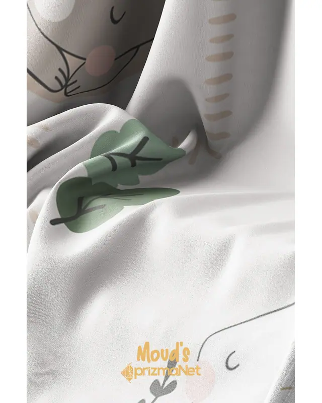 Rabbit And Beard Patterned Decorative Curtain Kids' and Baby Room Printed Suede Pencil Pleat - Single Panel - PRD-04-TK - 7