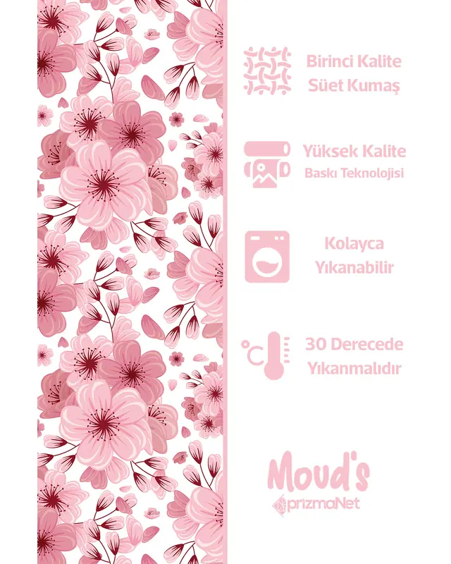 Pink Floral Pattern Printed Suede Table Runner - 3