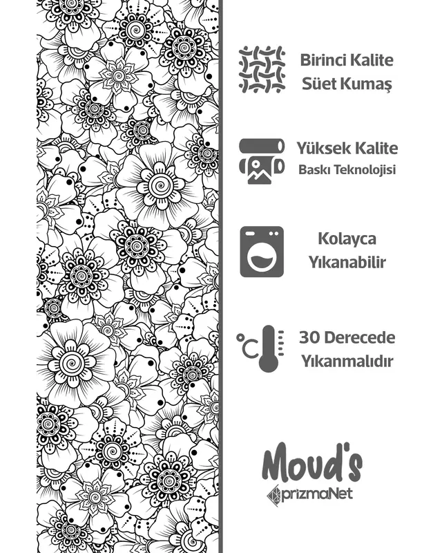 Black Floral Series Pattern Printed Suede Table Runner - 3