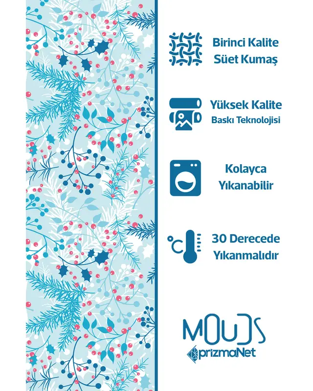 Süet Dokulu Kumaş Kış Dalları Desenli Mutfak Önlüğü, Aşçı Önlüğü, Garson Önlüğü, Restoran Önlük - 5