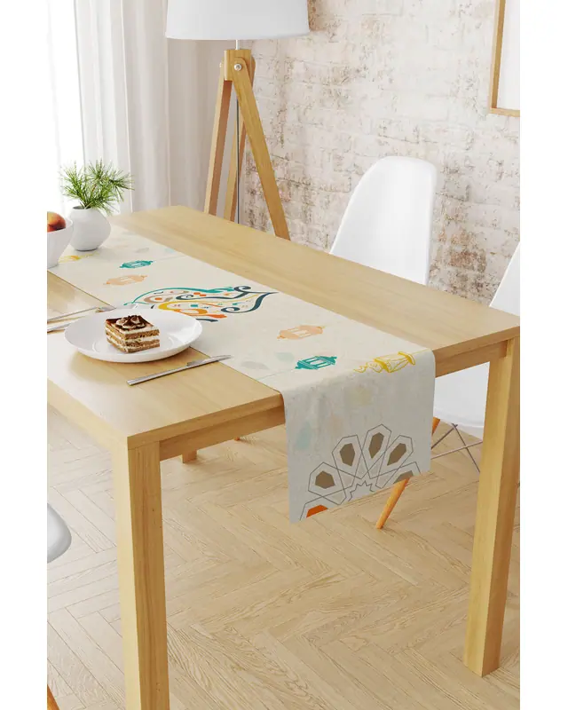 Ramadan Pattern 40X140 Table Runner, Easy-Care Suede Textured Runner, Stain-Resistant Runner