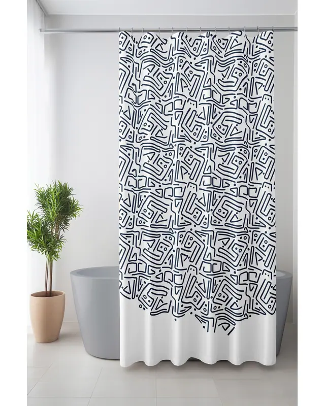 Banyo Perdesi, Mavi İzler Desenli Duş Perdesi, Küvet Perdesi, Halka Hediyeli 175x200cm BP-49