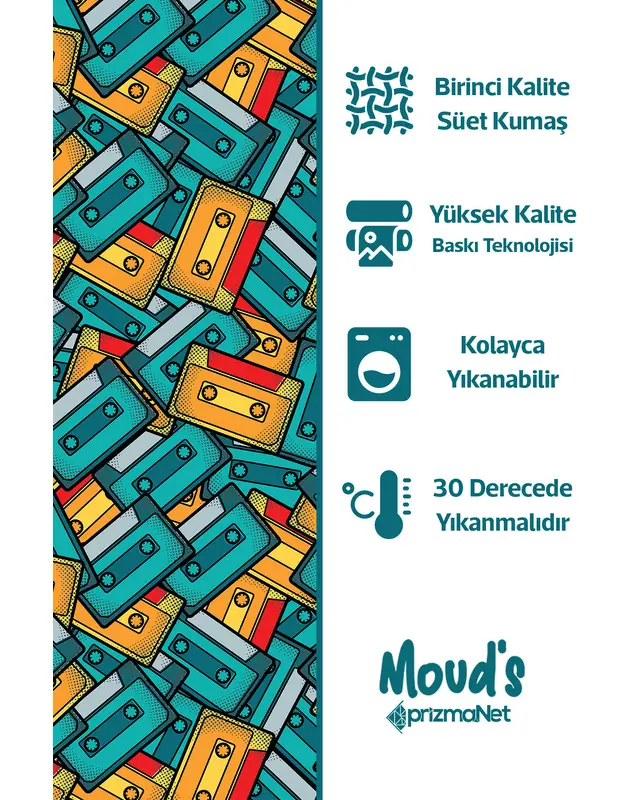 90'lar Kaset Desenli Yuvarlak Süet Dertsiz Masa Örtüsü - 2