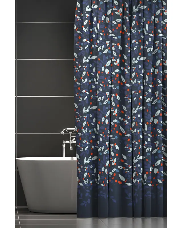 Banyo Perdesi, Yaprak Işıltısı Desenli Duş Perdesi, Küvet Perdesi, Halka Hediyeli 175x200cm BP-83