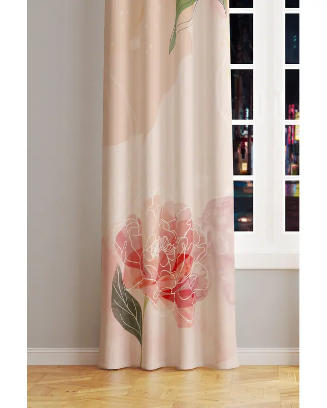 Flower Art Patterned Suede Living Room Decorative Curtain Printed Pencil Pleat - Single Panel - PRD-1030-TK - 2