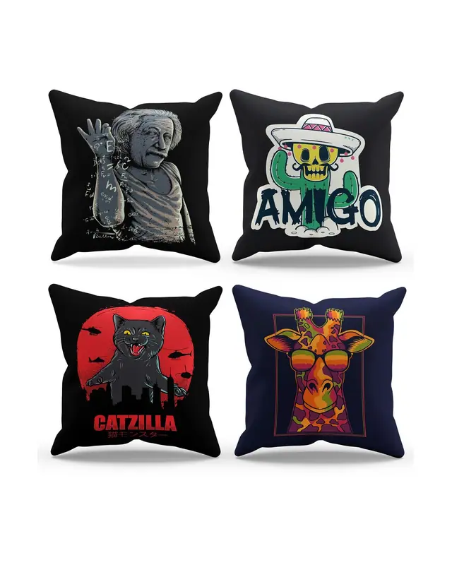 Double-Sided Printed Vektör Series Pattern Set of 4 Coordinated Suede Cushion Cover - PLG146 - 2