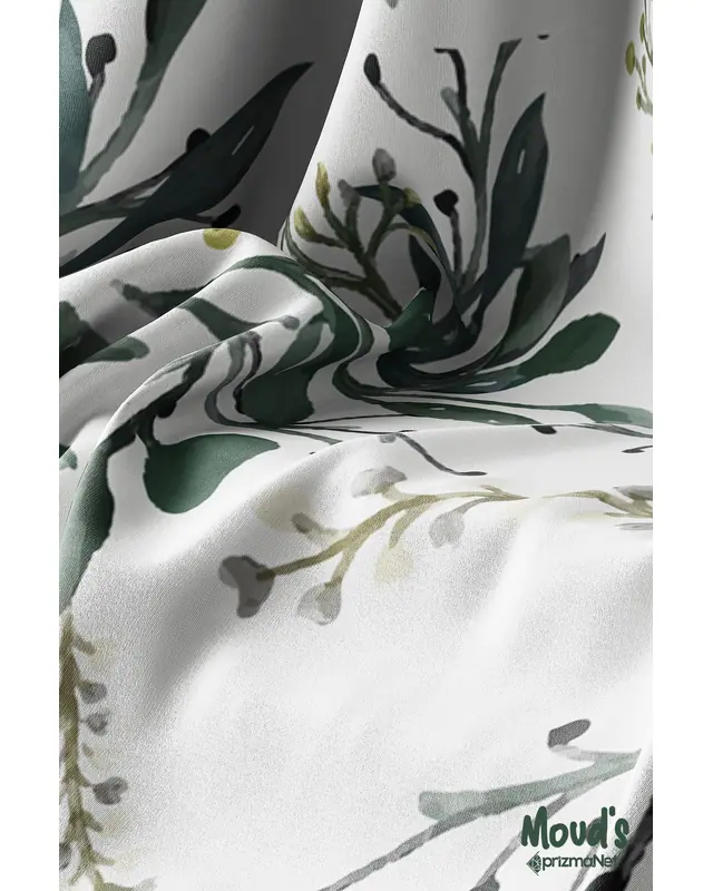 Koyu Green Flowers Pattern Printed Suede Table Runner - 3