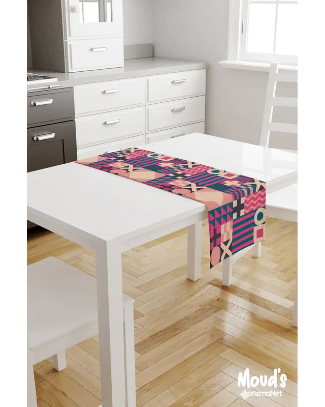 Geometric 2 Pattern Printed Suede Table Runner - 2
