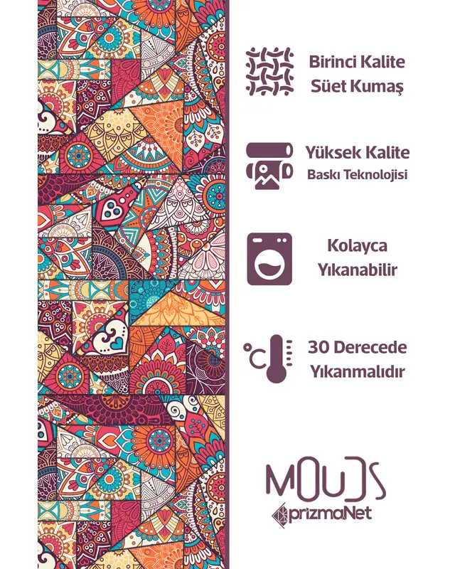 Mandala Ethnic Patterned Suede Living Room Decorative Curtain Printed Pencil Pleat - Single Panel - PRD-1100-TK - 4