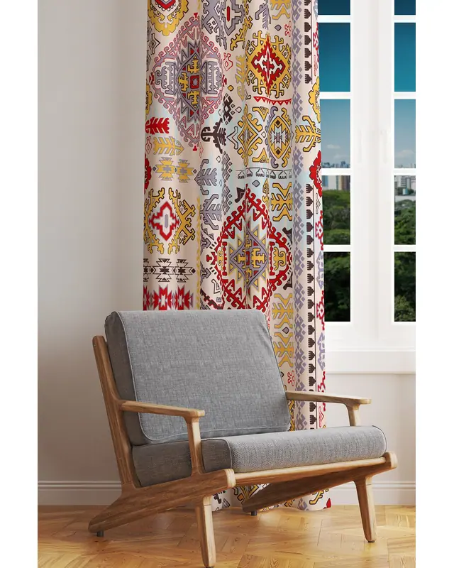 Anatolia 8 Patterned Suede Living Room Decorative Curtain Printed Pencil Pleat - Single Panel - PRD-1010-TK - 2