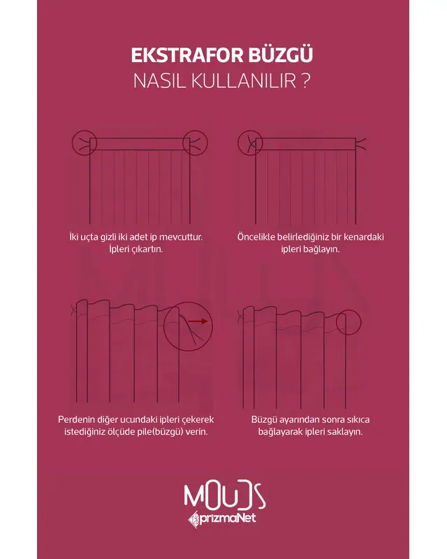 Pembe Çiçek Desenli Süet Oturma Odası Salon Fon Perde Baskılı Ekstrafor Büzgü 2 Kanat PRD-1022 - 5