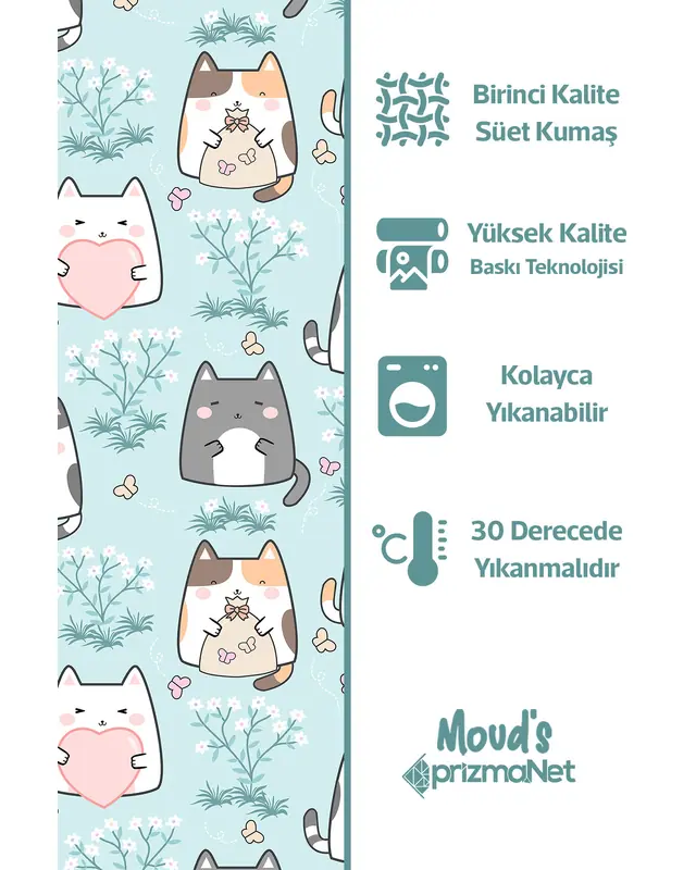Sweet Catlets Patterned Printed Kids' and Baby Room Decorative Curtain - Set of 2 Panels - PRD-20 - 4