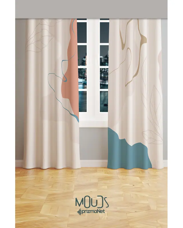 Farmer Patterned Suede Living Room Decorative Curtain Digital Printed Pencil Pleat Body - Set of 2 Panels - PRD-1108 - 2