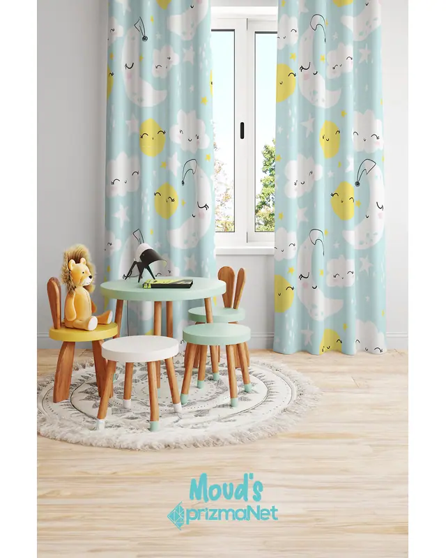 Sleep Patterned Printed Kids' and Baby Room Decorative Curtain - 10 - Set of 2 Panels - PRD-29 - 2