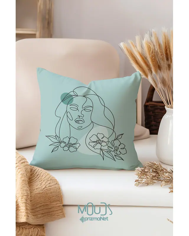 Double-Sided Printed One Line Woman Pattern Set of 4 Coordinated Suede Cushion Cover - 3