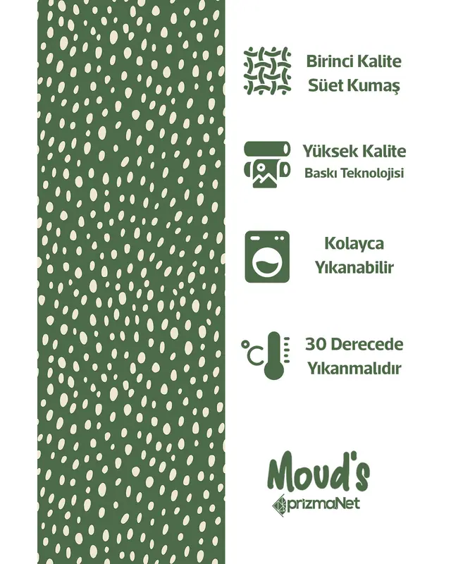Green Noktalar Pattern Printed Suede Table Runner - 3