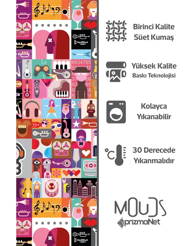 Süet Dokulu Kumaş Music Board Desenli Mutfak Önlüğü, Aşçı Önlüğü, Garson Önlüğü, Restoran Önlük - 3